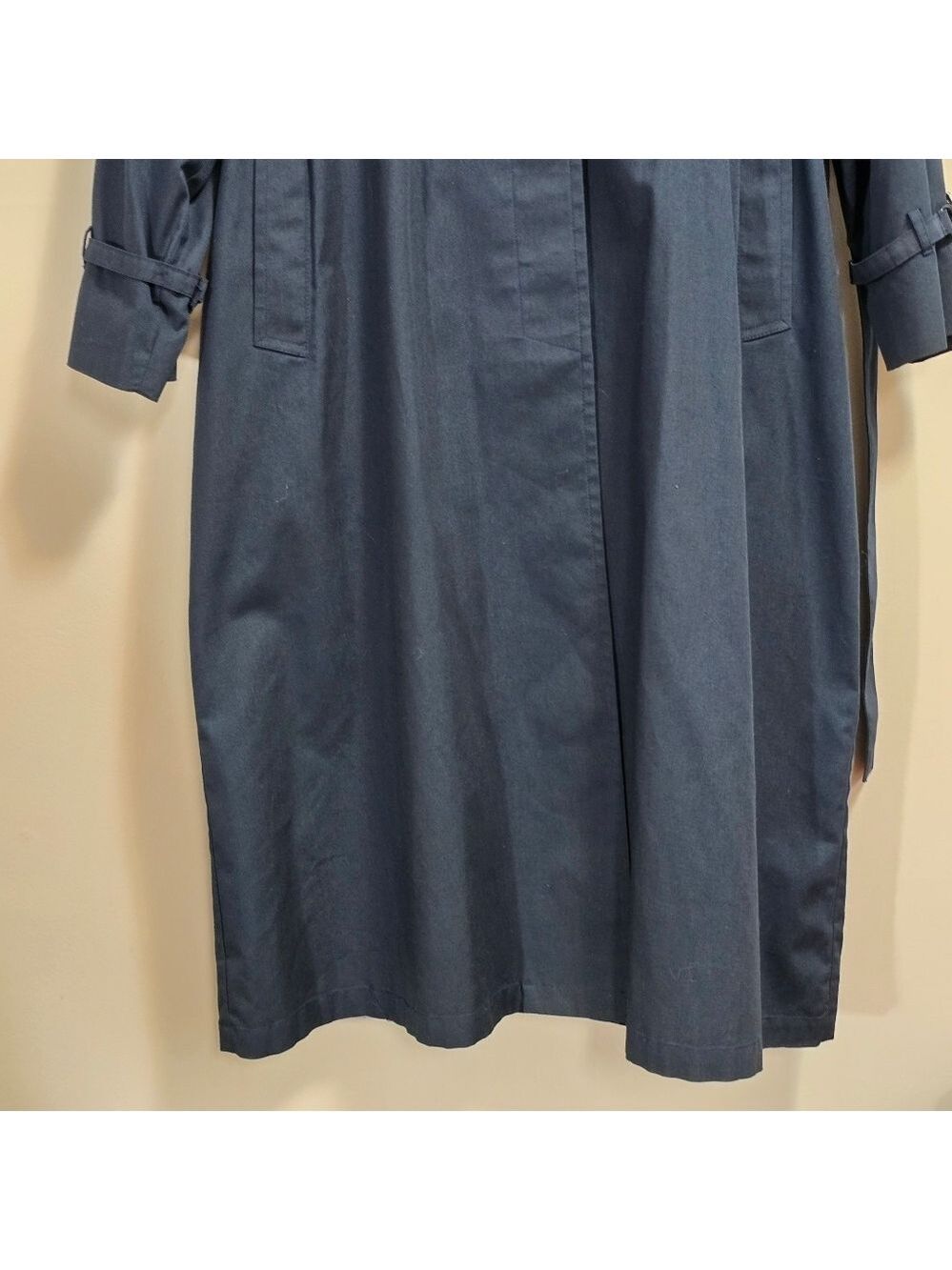Vintage London Fog Classic Hooded Navy Blue Long Trench Coat Size 18 M UK - Picture 3 of 12